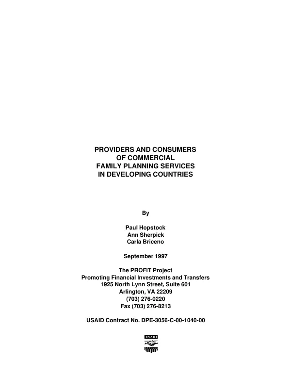 Providers and consumers of commercial family planning services in developing countries