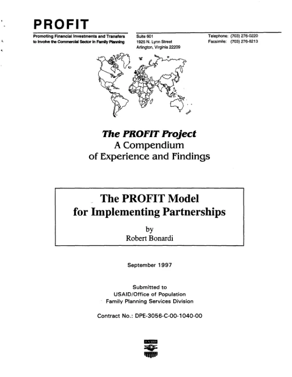 PROFIT project : a compendium of experience and findings -- the PROFIT model for implementing partnerships