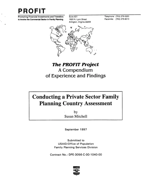 PROFIT project : a compendium of experience and findings -- conducting a private sector family planning country assessment