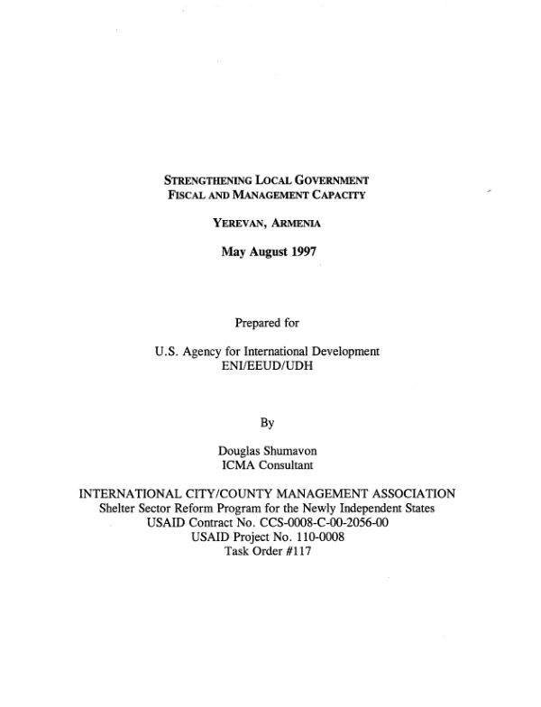 Strengthening local government : fiscal and management capacity -- Yerevan, Armenia