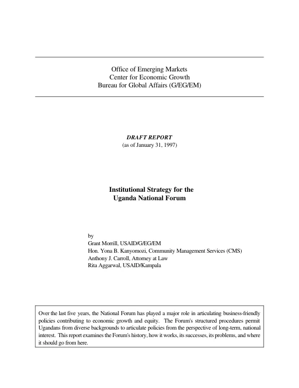 Institutional strategy for the Uganda National Forum