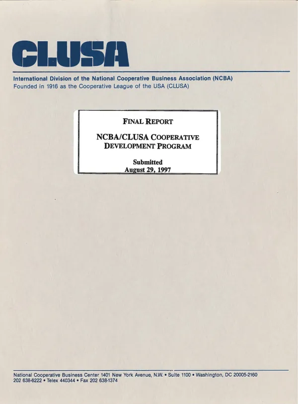 Final report : cooperative program support grant report (FAO-0192-A-00-5002-00) covering December 1, 1994-May 31, 1997