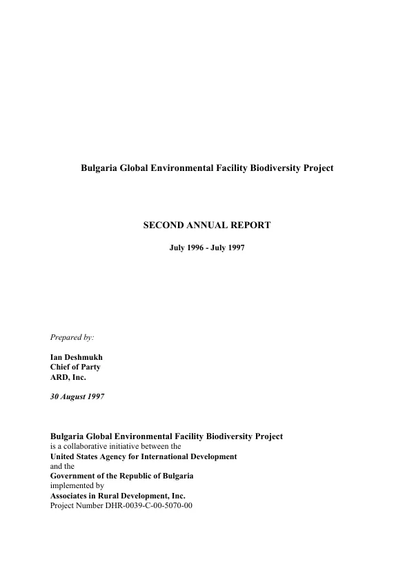 Bulgaria global environmental facility biodiversity project : second annual report, July 1996-July 1997
