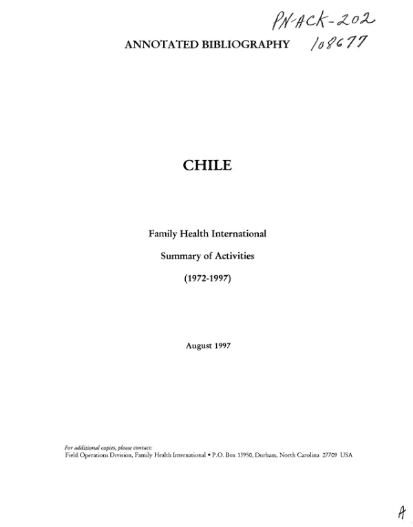 Annotated bibliography, Chile : Family Health International summary of activities (1972-1997)