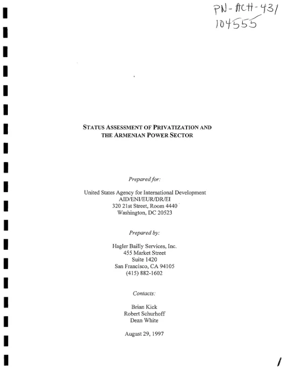 Status assessment of privatization and the Armenian power sector