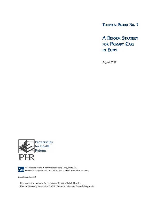 Reform strategy for primary care in Egypt