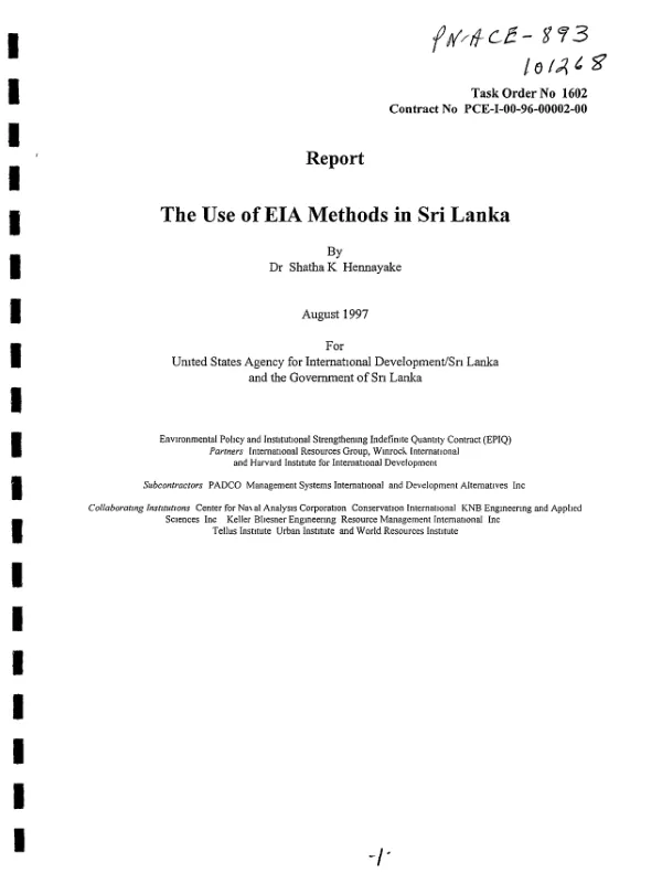 Report : use of EIA [environmental impact assessment] methods in Sri Lanka