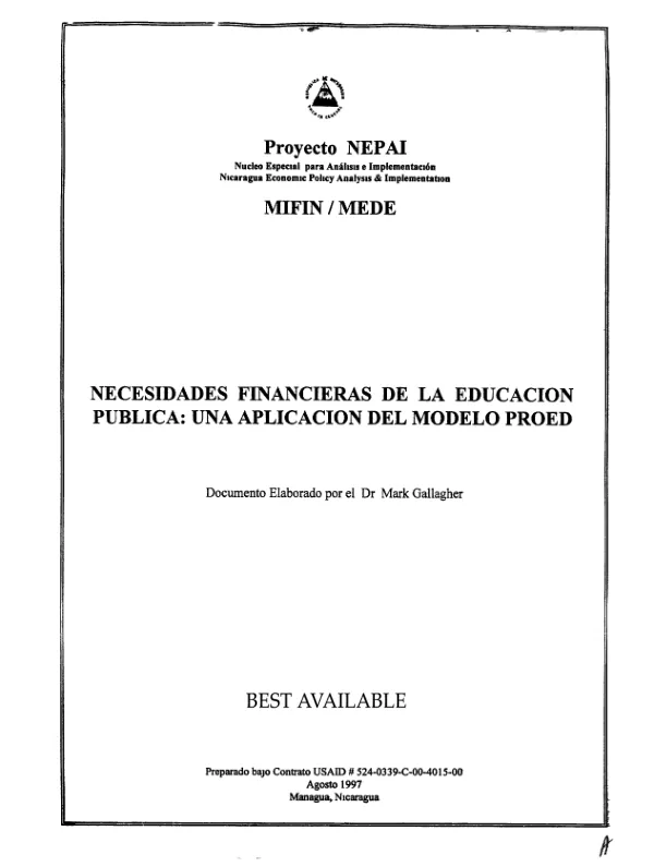 Necesidades financieras de la educacion publica : una aplicacion del modelo PROED [Presupuesto por Objetivos -- Sector Educacion]