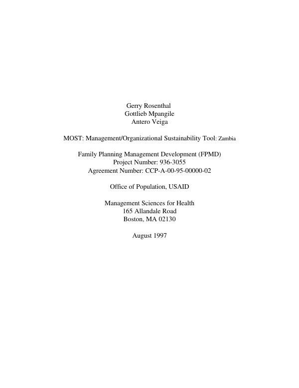 MOST : management/organizational sustainability tool -- Zambia