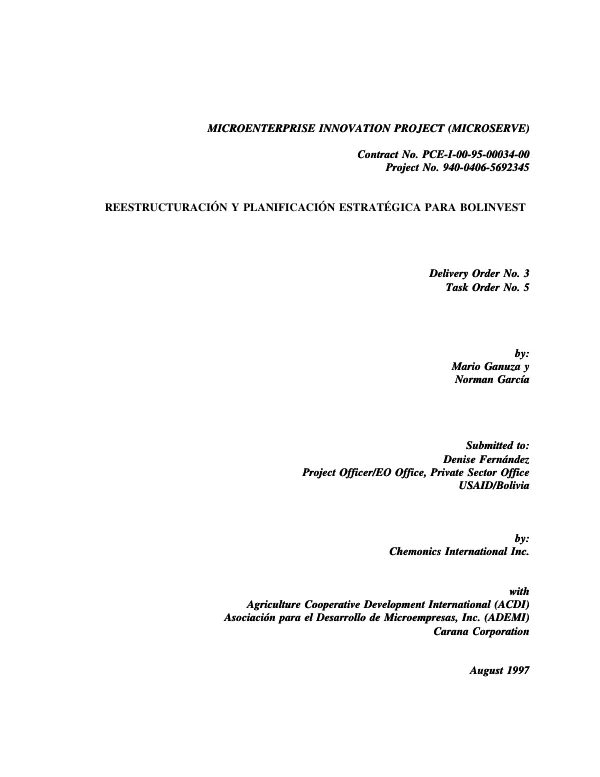 Reestructuracion y planificacion estrategica para BOLINVEST