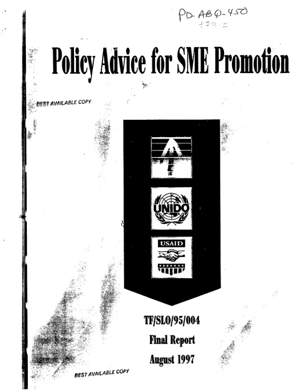 Policy advice for SME [small and medium sized enterprises] promotion : final report