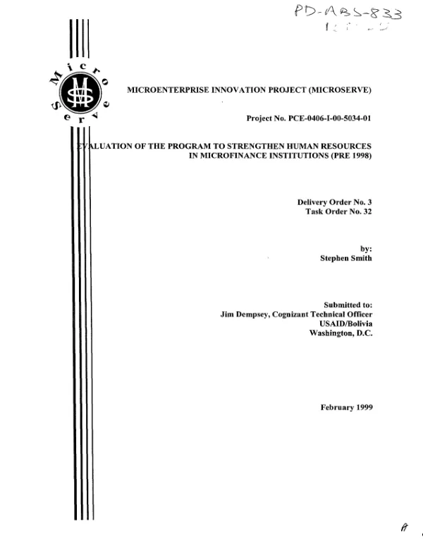 Evaluation of the program to strengthen human resources in microfinance institutions (PRE 1998)