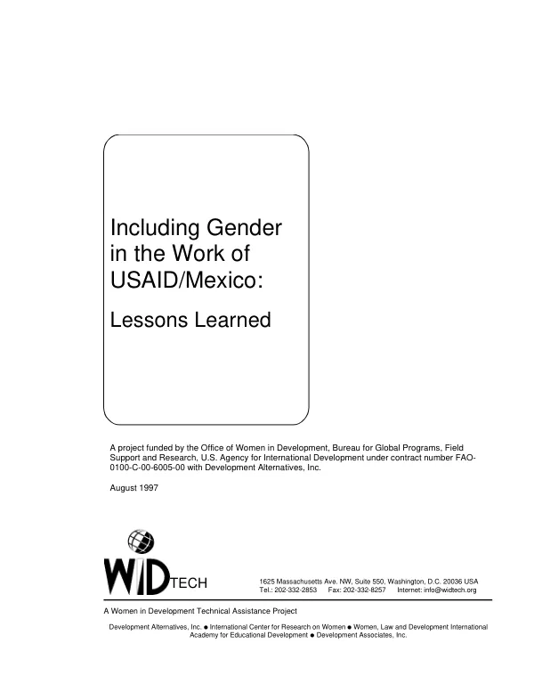 Including gender in the work of USAID/Mexico : lessons learned