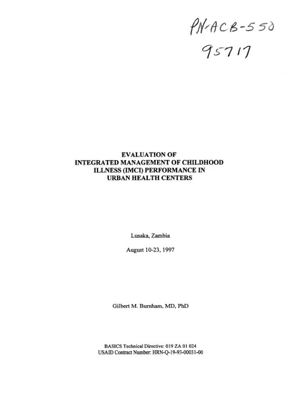 Evaluation of integrated management of childhood illness (IMCI) performance in urban health centers