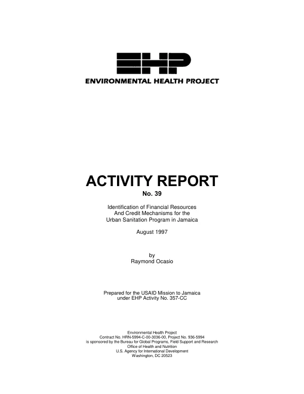 Identification of financial resources and credit mechanisms for the urban sanitation program in Jamaica