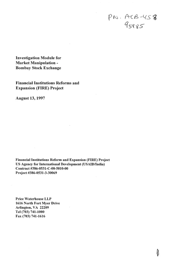 Investigation module for market manipulation : Bombay Stock Exchange