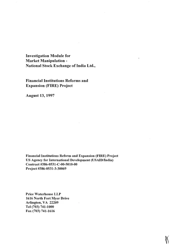 Investigation module for market manipulation : National Stock Exchange of India, Ltd.