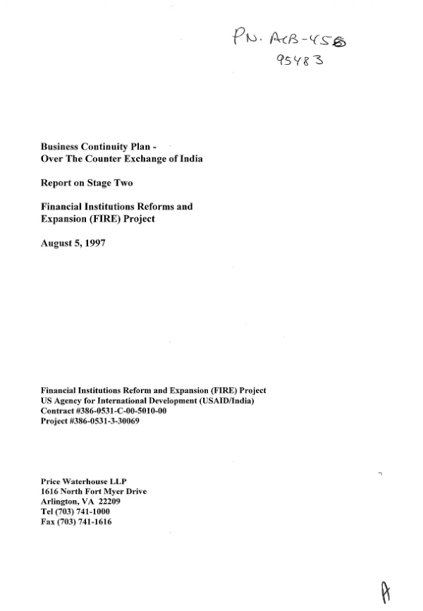 Business continuity plan : Over the Counter Exchange of India [OTCEI] -- report on stage two