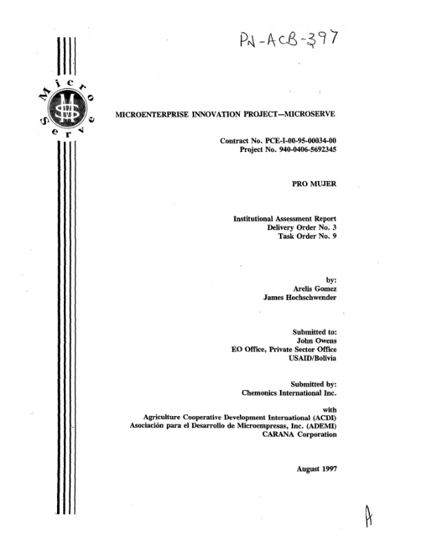 Institutional assessment of Pro Mujer