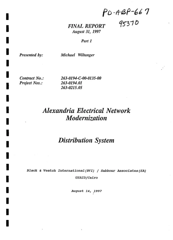 Final report : Alexandria electrical network modernization -- distribution system