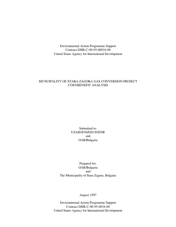 Municipality of Stara Zagora gas conversion project : cost/benefit analysis