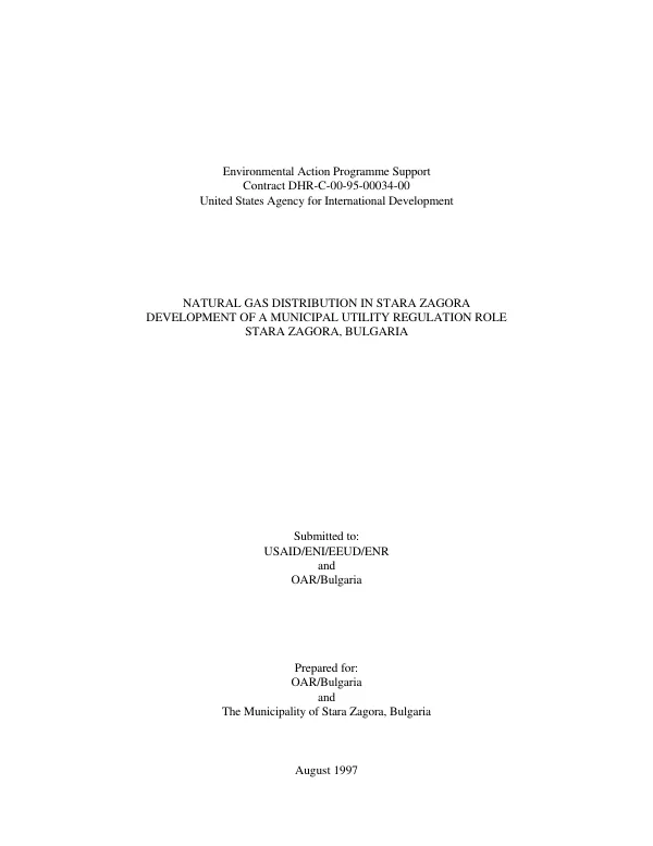 Natural gas distribution in Stara Zagora : development of a municipal utility regulation role -- Stara Zagora, Bulgaria