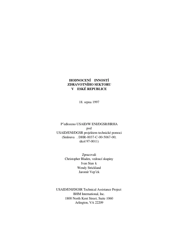 Hodnoceni cinnosti zdravotniho sektoru v Ceske Republice