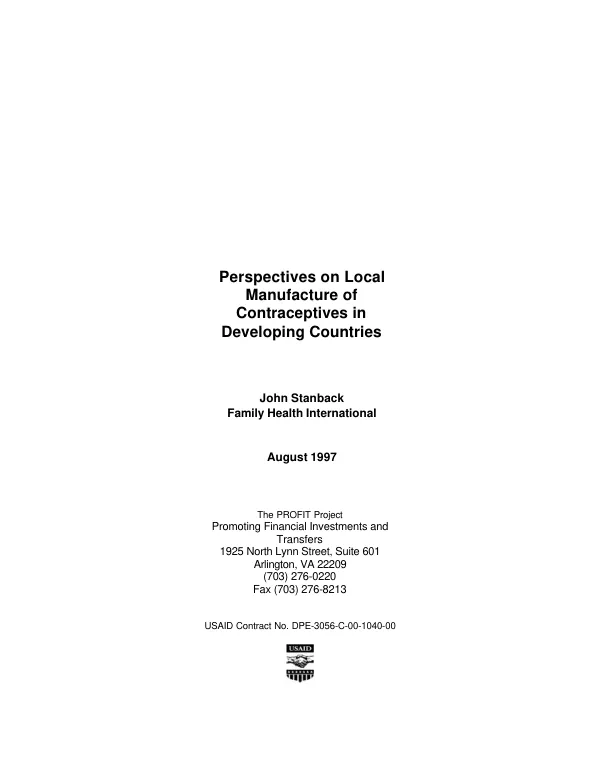 Perspectives on local manufacture of contraceptives in developing countries