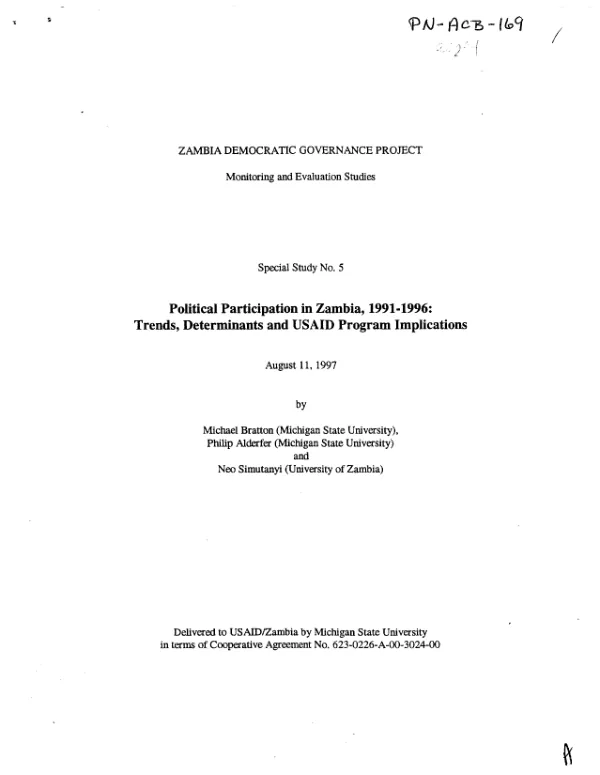 Political participation in Zambia, 1991-1996 : trends, determinants and USAID program implications