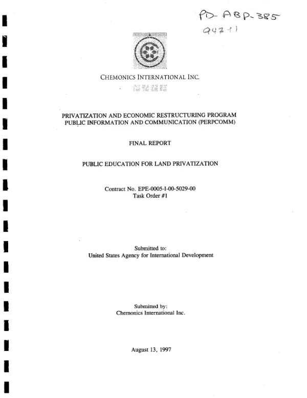 Privatization and economic restructuring program : public information and communication (PERPCOMM) : final report -- public education for land privatization