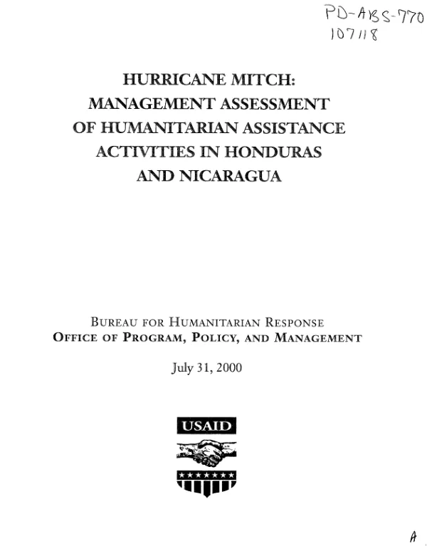Hurricane Mitch : management assessment of humanitarian assistance activities in Honduras and Nicaragua