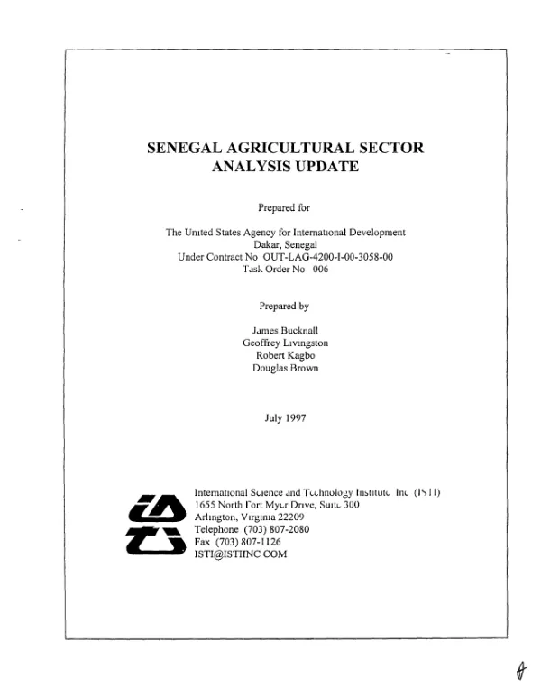 Senegal agricultural sector analysis update