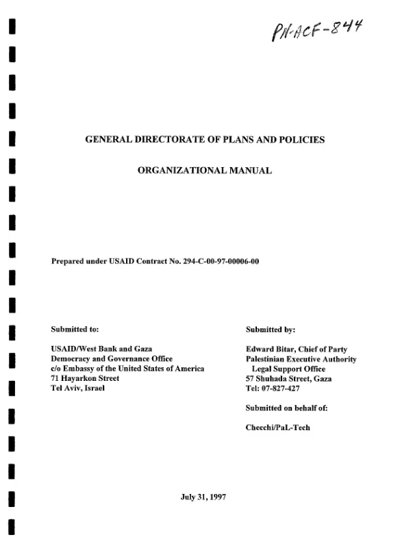 General Directorate of Plans and Policies : organizational manual[, West Bank and Gaza]