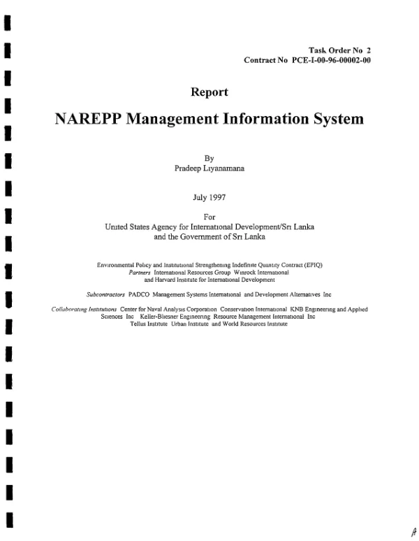 Report : NAREPP [natural resources and environmental policy project] management information system [Sri Lanka]