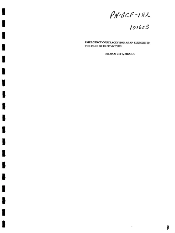 Emergency contraception as an element in the care of rape victims : Mexico City, Mexico -- final report