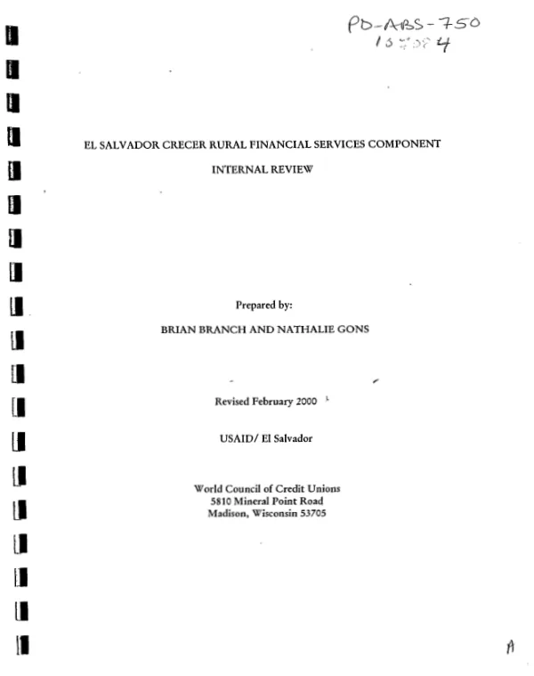 El Salvador CRECER (crecimiento economico equitativo rural) rural financial services component : internal review