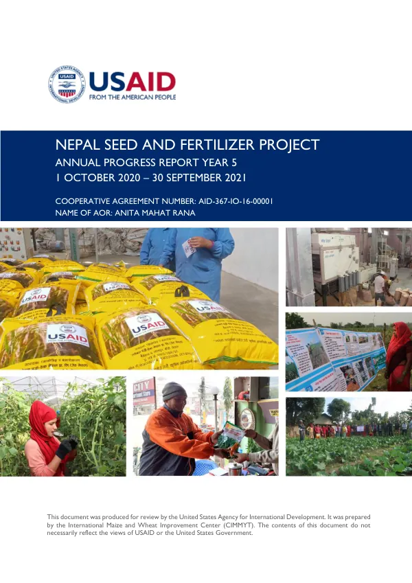 Nepal seed and fertilizer project : annual progress report : year 5 : 1 October 2020 - 30 September 2021