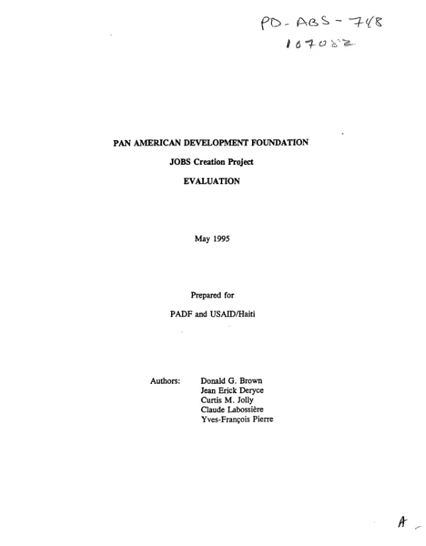 Pan American Development Foundation (PADF) : Jobs creation project -- evaluation