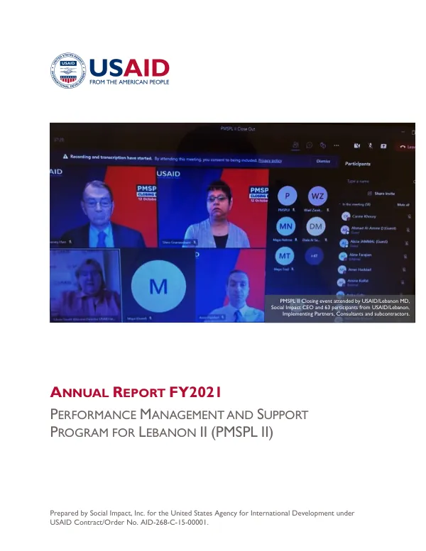 Performance management and support program for Lebanon II (PMSPL II) : annual report FY2021