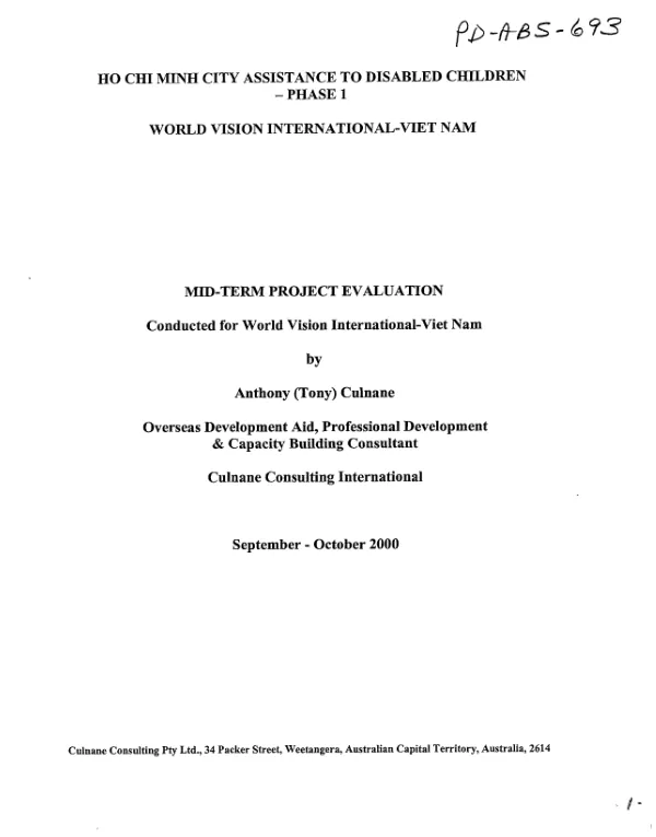 Ho Chi Minh City assistance to disabled children - phase I : mid-term project evaluation