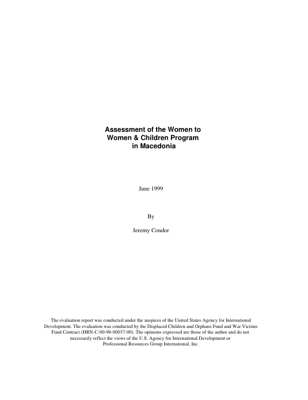 Assessment of the women to women & children [CPWC] program in Macedonia