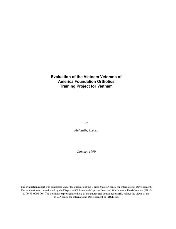 Evaluation of the Vietnam Veterans of American Foundation Orthotics training project for Vietnam