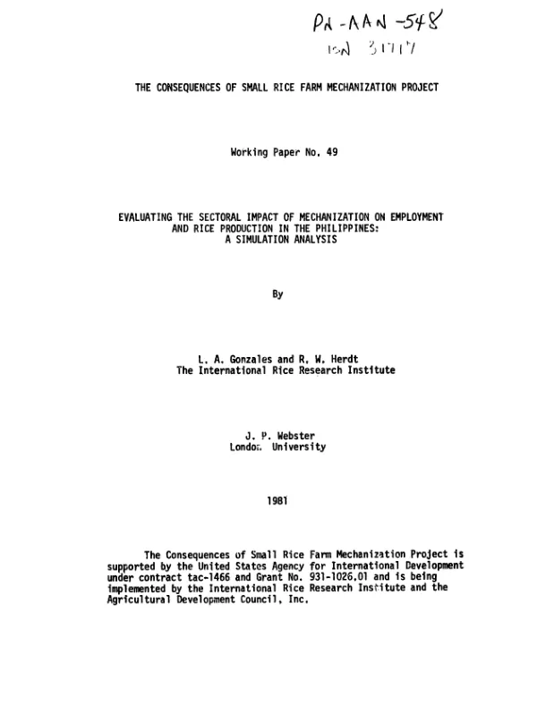 Evaluating the sectoral impact of mechanization on employment and rice production in the Philippines : a simulation analysis