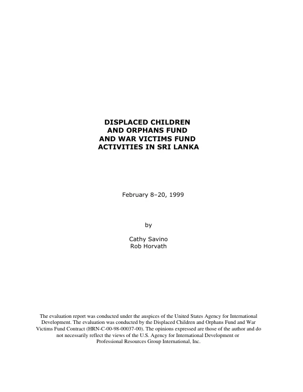 Displaced Children and Orphans Fund and War Victims fund activities in Sri Lanka