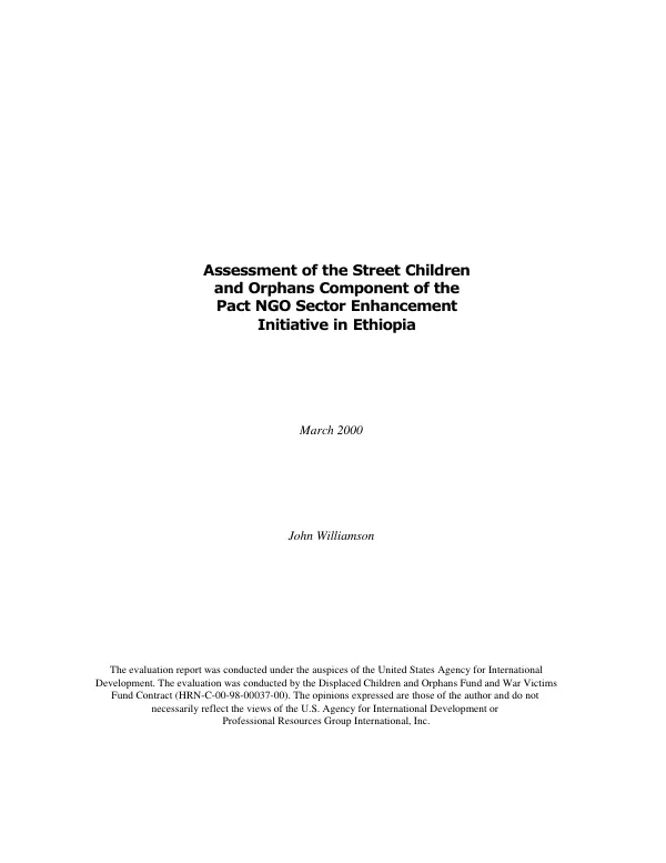 Assessment of the street children and orphans component of the PACT NGO sector enhancement initiative in Ethiopia