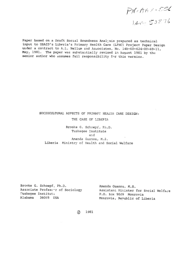 Sociocultural aspects of primary health care design : the case of Liberia