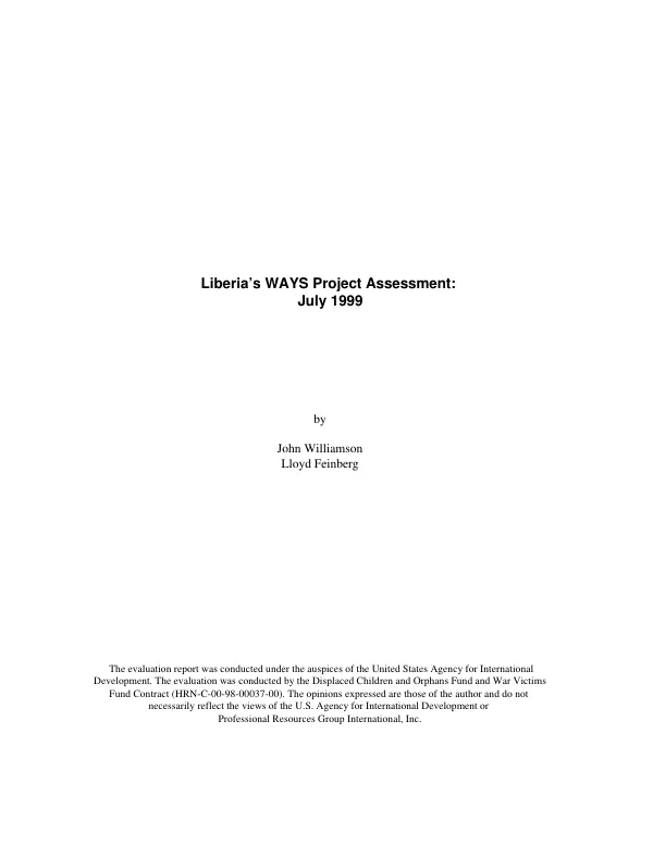 Liberia's WAYS [war affected youth support] project assessment