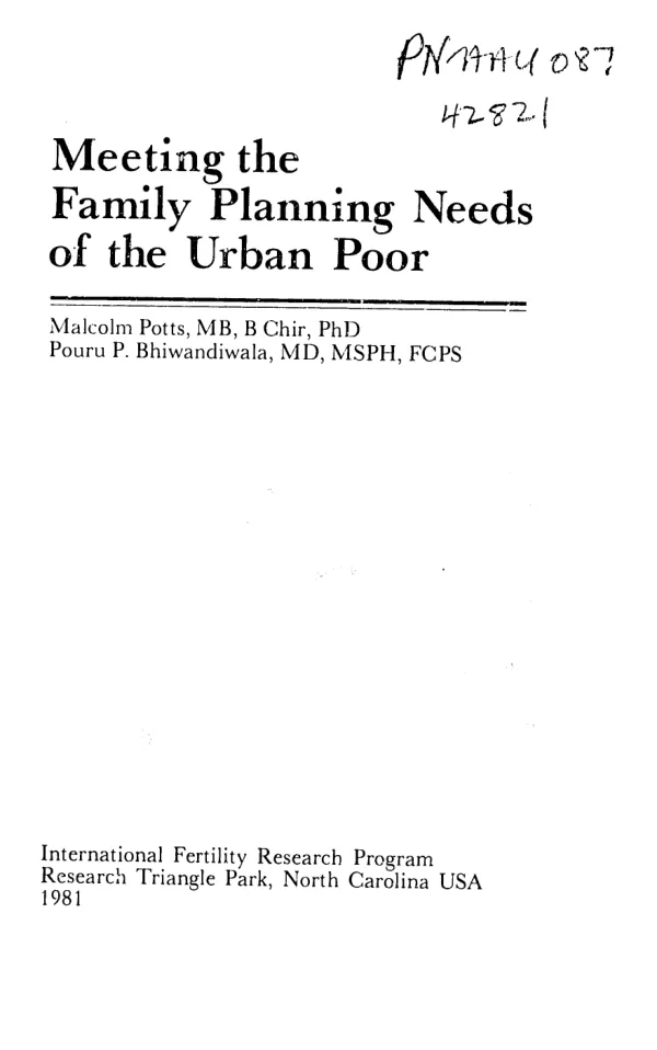 Meeting the family planning needs of the urban poor