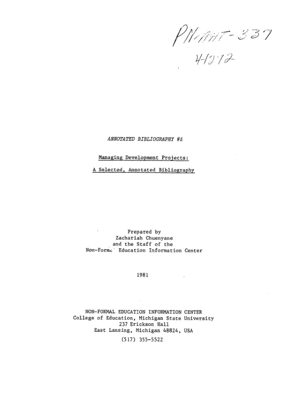 Managing development projects : a selected, annotated bibliography