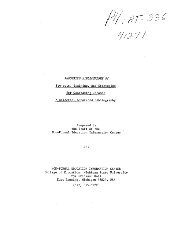 Projects, training, strategies for generating income : a selected, annotated bibliography